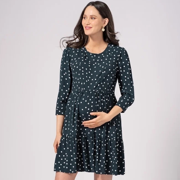Seraphine Dresses Seraphine Green Polka Dot Maternity Nursing Dress